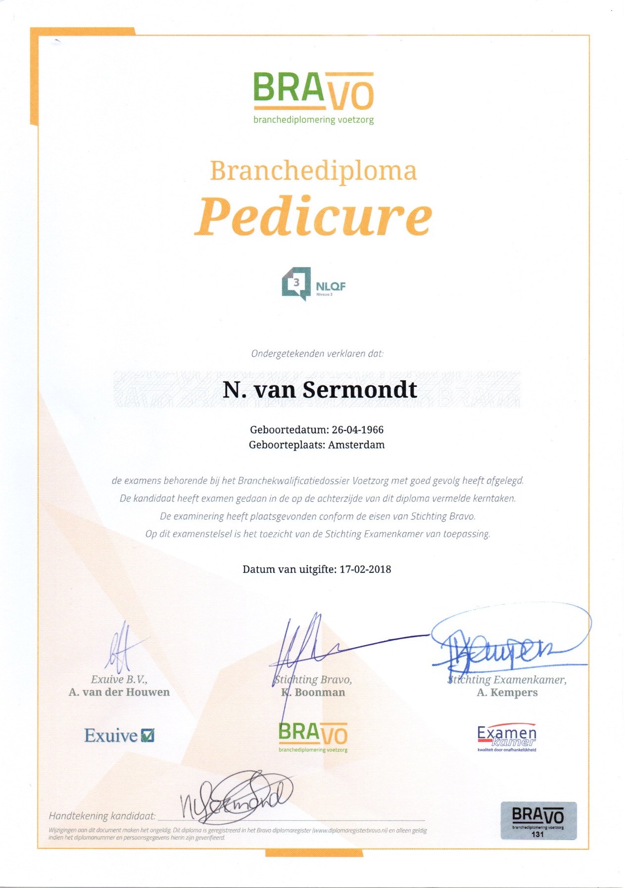 BRAVO Branchediploma Pedicure